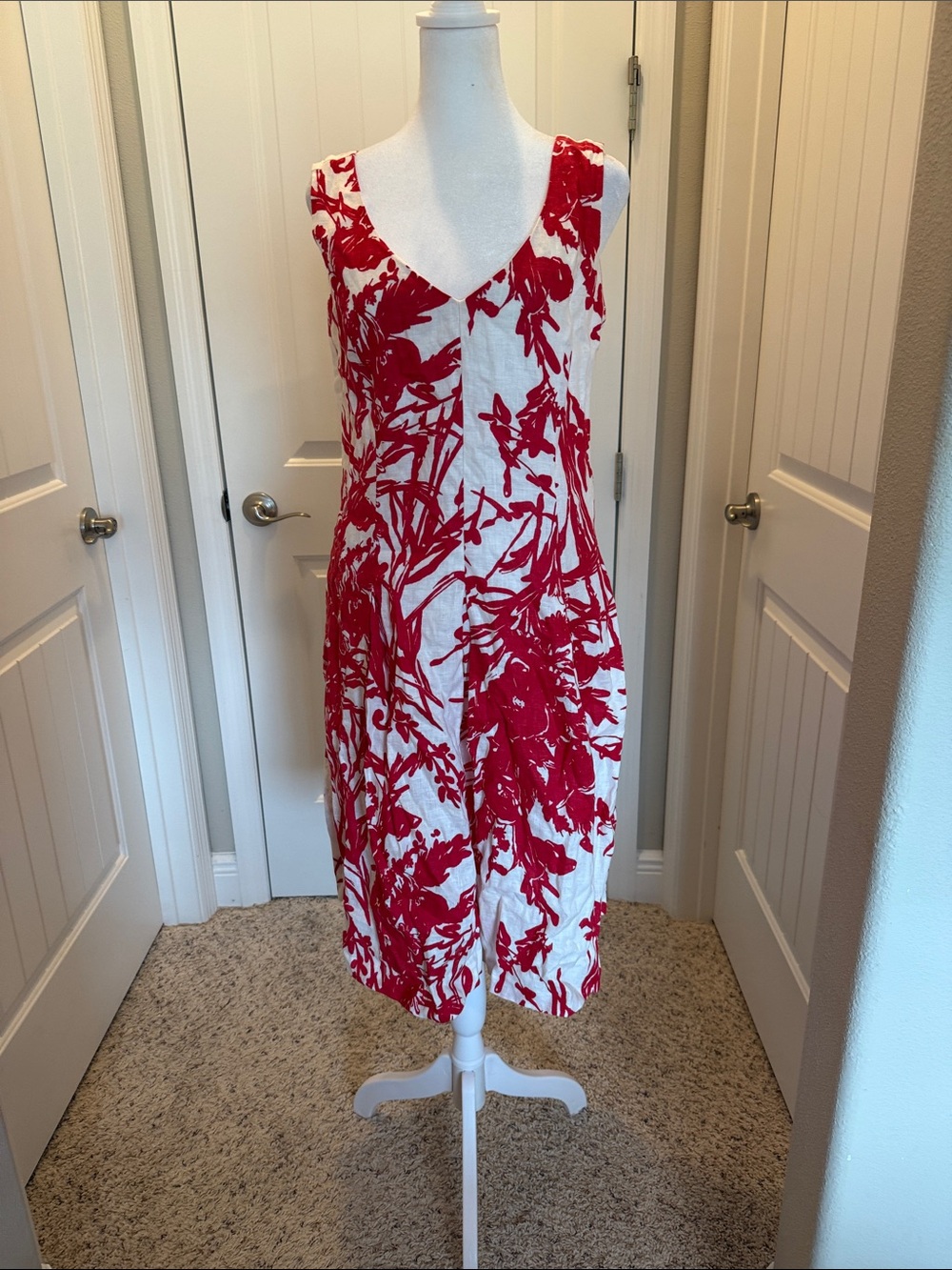 Coldwater Creek White Dress with Red Floral Print